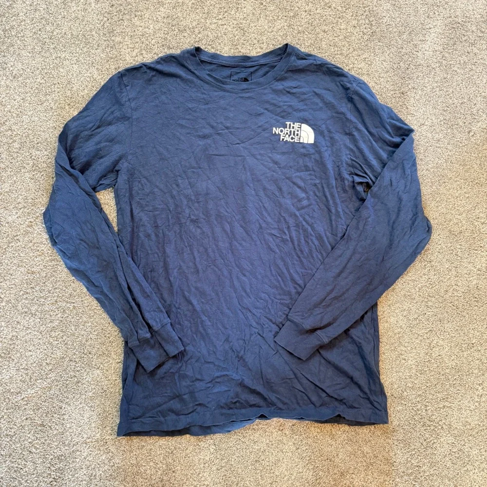 The North Face Mens Navy Blue Box Logo Graphic Long Sleeve Tee Shirt Medium